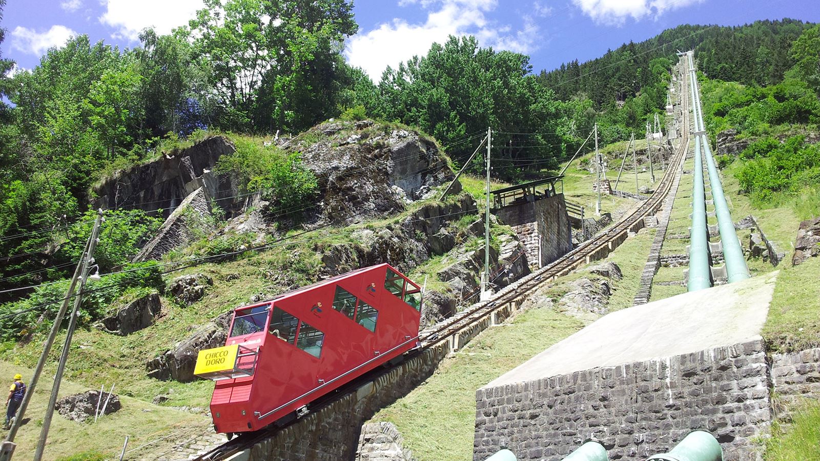 Image du Funiculaire du Ritom où l'on voit le degré élevé de pente
