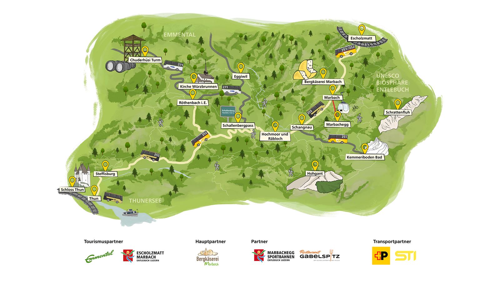 Drawn map showing where the Schallenberg route stops.