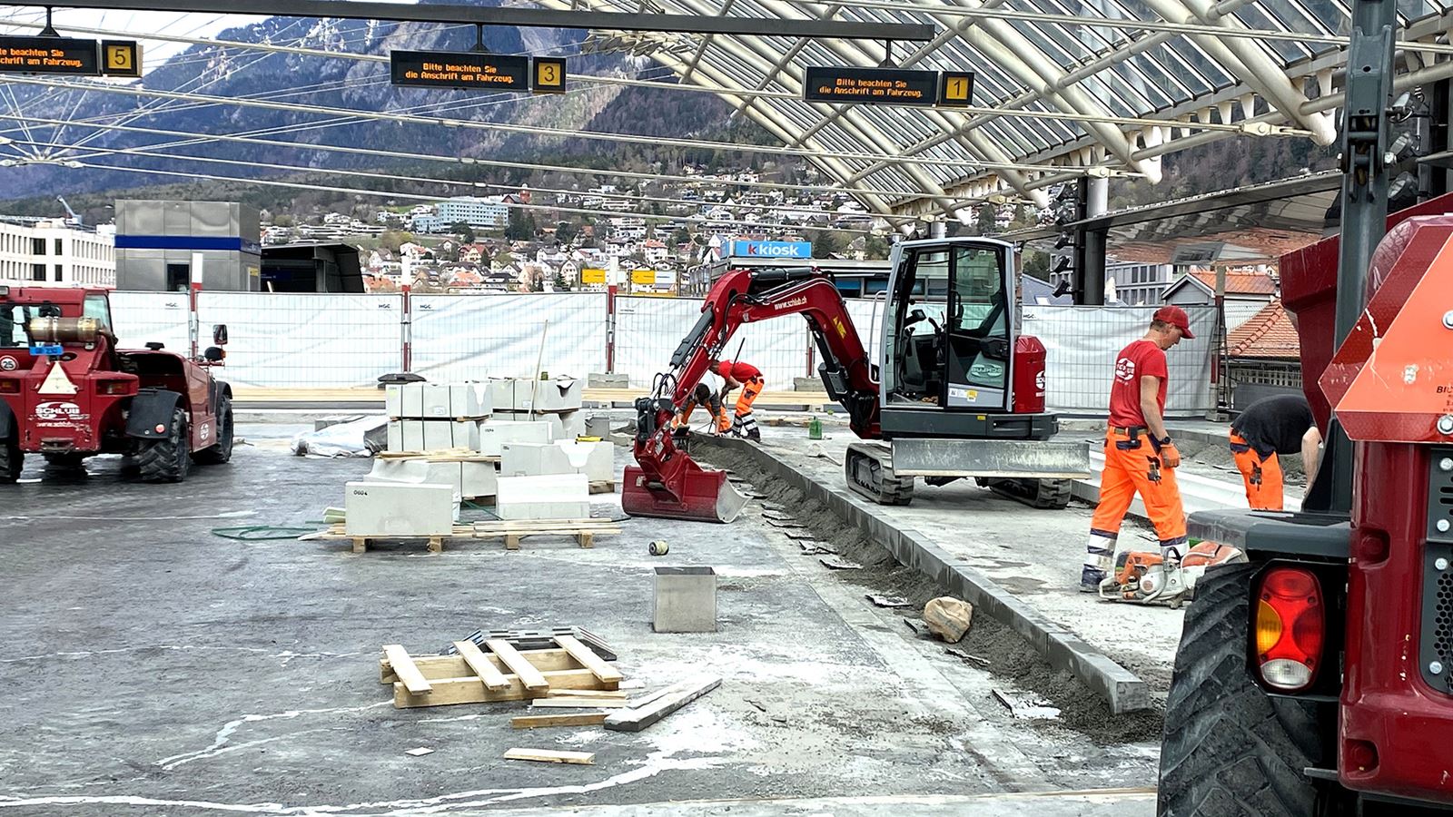 The PostBus station in Chur during the renovation.